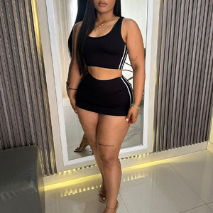 Huili Các Nhà Sản Xuất Biểu Tượng Tùy Chỉnh Gân Loungewear Spaghetti Dây Đeo Crop Top & Mini Áo Sơ Mi Hai Mảnh Bông Của Phụ Nữ Mùa Hè Thiết Lập - Product Image 3