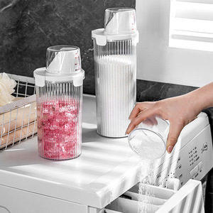 <b>Laundry</b> Detergent Storage <b>Jar</b> 800ml 1350ml 1800ml Airtight With Measuring Cup Moisture Proof Cylinder Shape Daily Use - Product Image 1