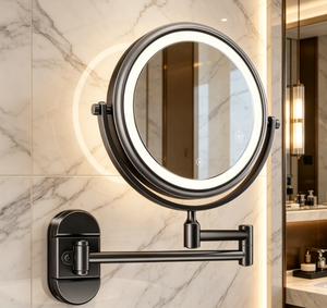 LED Round Wall-Mounted Metal Frame Foldable Magnifying <b>Lighted</b> Makeup <b>Mirror</b> for Bathroom - Product Image 2