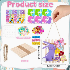 Kit de bricolage pour Pâques : Lapin en bois, œuf, abeille, papillon, ornements avec fleurs artificielles et bâtonnets - Product Image 2