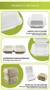 Compostable Eco Fast Food Embalagem 6 Polegada Flip Top Takeout Paper Container Descartável Bagasse <span class=keywords><strong>Burger</strong></span> <span class=keywords><strong>Box</strong></span> - Product Image 4