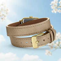 Montre Femme Tendance Seiko à Mouvement Quartz 16mm, Boîtier Carré Doré Style Affaires Simple, Bracelet en Cuir Beige, Verre Doublement Protecté