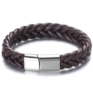 Pulsera de Cuero Tejida a Mano, Color Negro Café, Cierre de Acero Inoxidable, Joyería de Regalo para Hombre, Origen Yiwu AB1188 - Product Image 5