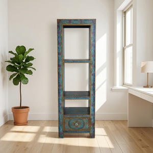 Estantería Moderna de Madera Maciza Pintada, Librería Abierta, Vitrina Decorativa, 1 Cajón, 3 Niveles, Mueble de Hotel, Estilo Rústico Indio - Product Image 4