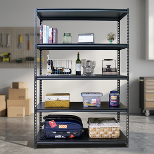 Wholesale 5-layer lightweight <b>metal</b> <b>shelves</b> without bolts angle steel warehouse storage <b>shelves</b> with MDF board for supermarket - Product Image 3
