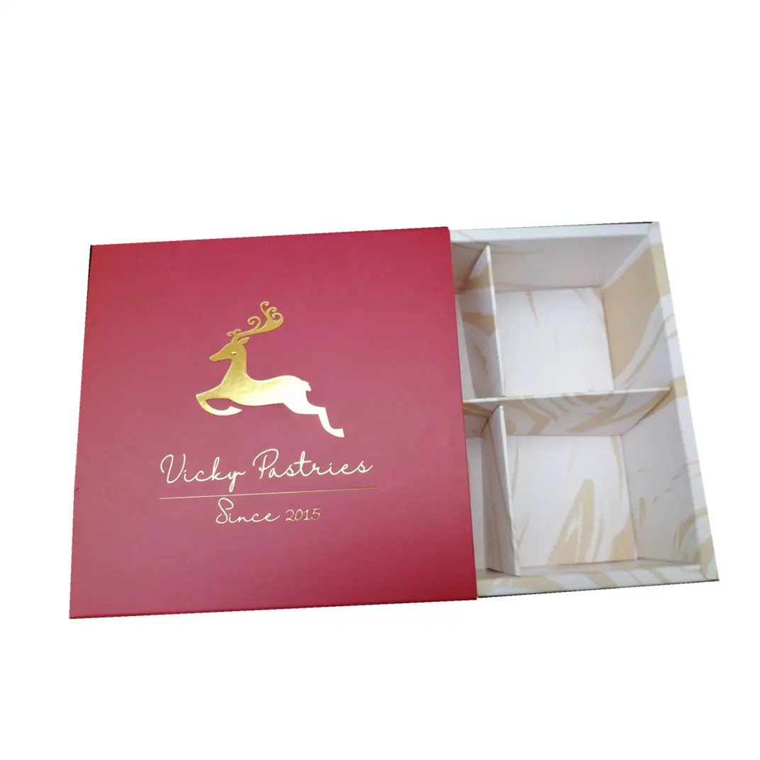 Kotak Slider Kualitas Tinggi dengan Foil Stamping Kertas Madu Kemasan Kotak Hadiah Kertas Makanan/Permen/Roti/Makanan Ringan/Kotak Kue Bulan