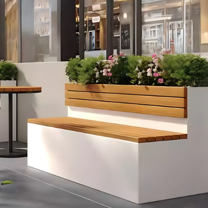 Banc-jardinière moderne en acier inoxydable et fer forgé avec revêtement en poudre, personnalisable, pour l'affichage commercial en extérieur - Product Image 5