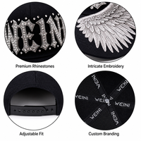 Casquette de baseball WEINI de luxe avec logo gothique, broderie d'ailes en strass, casquette snapback 5 panneaux style hip-hop pour hommes et femmes, vente en gros