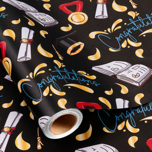 Black background color printed graduation season gift wrapping <b>paper</b> Gold <b>pattern</b> medal book gift wrapping <b>paper</b> Customizable - Product Image 1