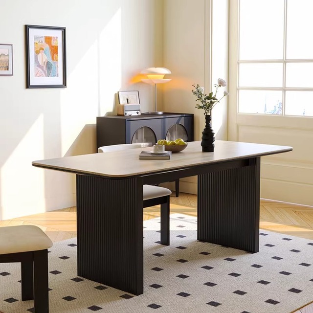 French Modern Rock Dining Table and Chair Combination Solid Wood Dining Table and Chair Modern Rectangular Dining Table