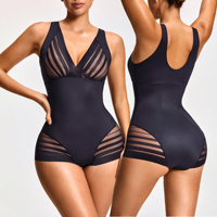Ladymate ODM/OEM Body Moldeador Para Mujer Body Shaper Femme Couleur Solide Mesh Patchwork Body Shaper Bodysuit Shapewear Plus Size