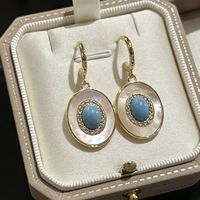 Boucles d'oreilles en turquoise coquillage |   Clips d'oreille de luxe légers haut de gamme pour femmes, style rétro personnalisé, nouvelle tendance chinoise, pendantes exagérées