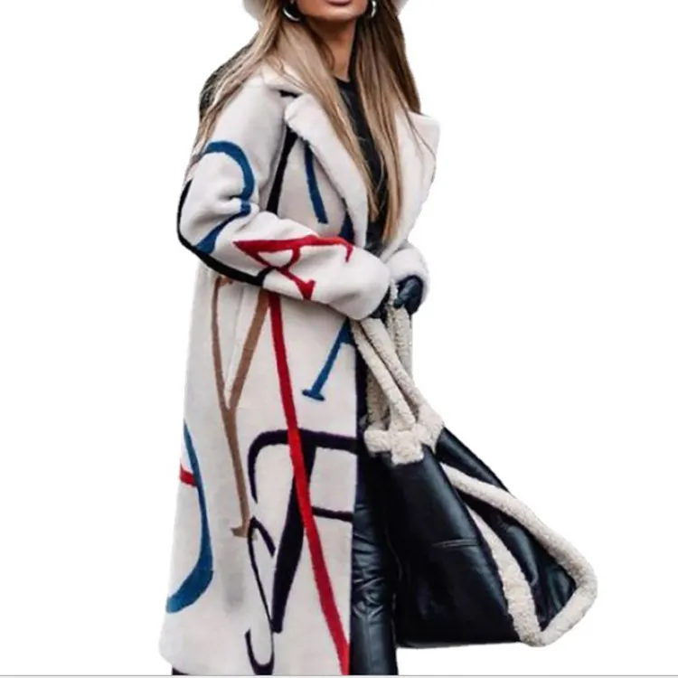 Hot fashion Korean breathable printing casual single button loose women's winter long coat