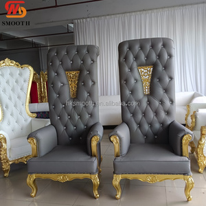 2026 Grey <b>Gold</b> Frame High Back King Throne Chair Wedding Party Event Luxury Sturdy Bride Groom <b>Sofa</b> Chair - Product Image 1