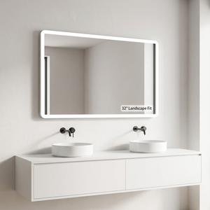 Miroir LED Joystar 32x24 pouces, éclairage doux rétroéclairé, coins arrondis, sécurité IP44, interrupteur tactile, idéal pour double vasque d'hôtel - Product Image 2