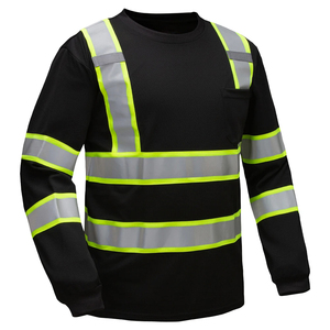 Hi VIS đen dài tay áo an toàn Áo sơ mi với dải phản quang Khả năng hiển thị cao xây dựng bảo hộ lao động T-Shirt cho nam giới - Product Image 5