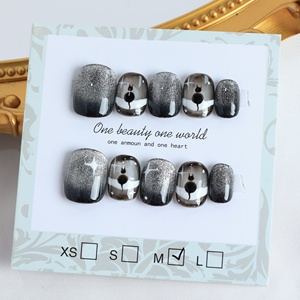 เล็บปลอมทำมือขายส่ง เล็บอะคริลิกหรูหรา 3 มิติ ปิดเต็มเล็บ ทรงโลงศพสั้น ลายผีเสื้อ ดาว ปลายเล็บแบบฝรั่งเศส คุณภาพสูง - Product Image 1