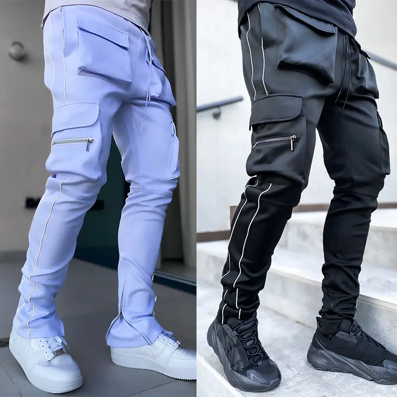 Pantaloni Cargo di alta qualità pantaloni da Jogging a righe riflettenti da uomo Streetwear Multi tasche Logo pantaloni sportivi da Jogging pantaloni sportivi da uomo