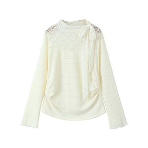 Chemisier pour femme Happy Plus en tissu nylon blanc nuage avec nœud en dentelle, grande taille N9113 - Product Image 2