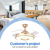 Ventilateur de plafond moderne de luxe rétractable à 4 pales de 42 pouces pour chambre à coucher avec télécommande intelligente et lumière LED 3000-6500K