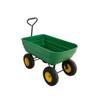 Chariot de Jardin Utilitaire à 4 Roues, Benne Basculante en Plastique, Diable Chariot à Outils