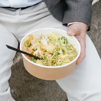 Fabrieksleverancier van dikke ronde papieren saladekommen, oliebestendig, wegwerpverpakking voor fruitsalade, afhaalverpakking