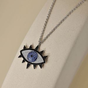 Collier Pendentif Dylam Personnalisé en Argent S925 avec Chaîne à Maillons, Zircon Cubique 5A, et Symbole de Protection Contre le Mal (Œil Bleu) - Product Image 5