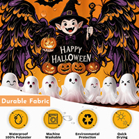 Ensembles de salle de bain en polyester Halloween 4 pièces : rideau de douche, tapis, couvercle de toilette, motif vampire et citrouille, imperméable, pour fête et décoration intérieure