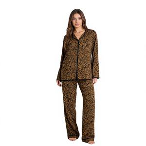 Ensemble de <span class=keywords><strong>pyjama</strong></span> pour femmes à imprimé léopard à manches longues, taille élastique, vêtements de maison pour la saison printemps-été-automne - Product Image 4