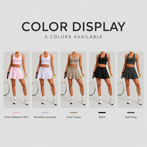 Conjunto Deportivo para Mujer, Falda Plisada de Cintura Alta con Pantalones Cortos de Seguridad con Bolsillo, Camiseta Deportiva Transpirable para Bádminton y Golf - Product Image 4