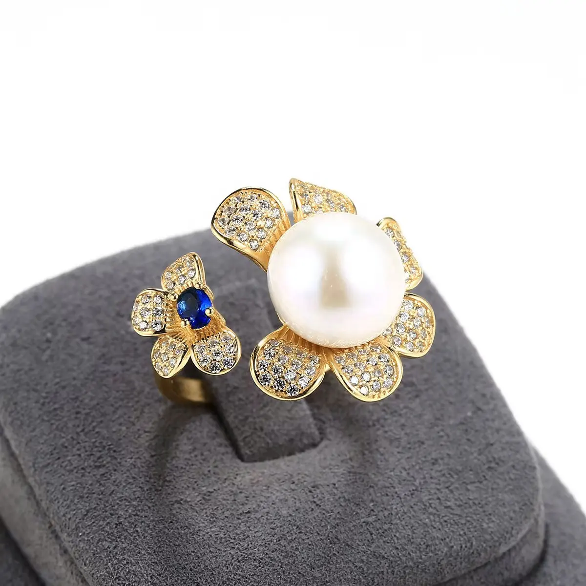 Monili VANFI fiore blu gemma Zirconia cubica argento Sterling 14k oro placcato gioielli anelli donna festa