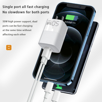 Chargeur GaN 50W double Type C à broches pliables 20V 2.5A avec charge de veille pour ordinateur portable, tablette, téléphone – Idéal pour les voyages, hôtels, vente au détail