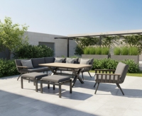 Ensemble de canapé d'angle en aluminium pour l'extérieur, plateau de table en aluminium, cadre antirouille, mobilier de patio moderne, jardin, bord de piscine, résistant aux UV