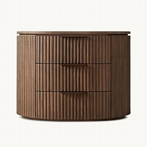 RH Wooden CurvedFront <strong>Bedside</strong> <strong>Table</strong> with 3 Drawers Vertical Grain Nightstand Modern Bedroom Storage Cabinet with <strong>Compact</strong> Drawers - Product Image 3