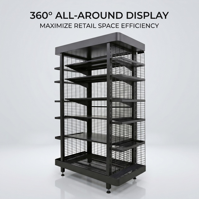 Metal Wire Mesh Gondola Display Rack Supermarket Shelving Customized Convenience Store Shop Fixture