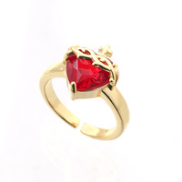 Hete nieuwe christelijke heilige hart kruis ring van legering damesmode doornen roos Valentijnsdag klein cadeau perzik hart ring OEM