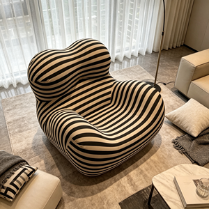 Sofá Moderno de Tres Plazas con Tapizado Bouclé a Rayas, Respaldo Acolchado, Brazos Acolchados, Patas de Madera, Diseño Contemporáneo Multiusos para Sala de Estar - Product Image 3