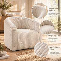 Fauteuil d'appoint moderne sculpté en velours côtelé PU, confortable et moelleux, avec dossier incurvé et assise profonde, idéal pour appartement et hôtel