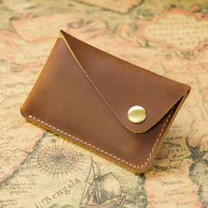 Personalized Handmade Genuine Leather Vintage Crazy Horse Snap Closure <b>Small</b> Credit ID Card Holder Mini Pocket <b>Purse</b> Unisex - Product Image 6