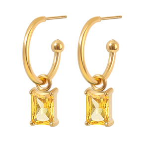 Boucles d'oreilles créoles en acier inoxydable avec cristaux taille émeraude, plaquées or 18 carats, sertissage clos, bijoux classiques pour femme, à porter au quotidien - Product Image 4