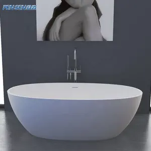 Easy Repair 1800*900*560mm Apartment Hotel Oval Shaped Pure Acrylic Solid Surface Freestanding Bathtub