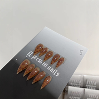 Faux ongles longs faits main à pression, motif griffe de dragon, imprimé léopard ambre, motif animal brun translucide effet gelée, style gothique