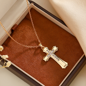 Nouveau Pendentif Croix Artistique Élégant en Acier Inoxydable Plaqué Or avec Chaîne à Maillons, Bijou de <span class=keywords><strong>Mode</strong></span> Unisexe, Vente en Gros, Cadeau - Product Image 1