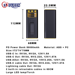 Batería Externa Portátil de 50000 mAh con Logotipo Personalizado de Fábrica, Carga Rápida PD de 22.5 W, con Cable Retráctil para Teléfono Celular - Product Image 2