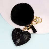 Porte-clés Cœur Scintillant en Strass avec Pompon en Fourrure pour Femme, Breloque de Sac Esthétique en Cristal, Cadeau de Luxe, Vente en Gros