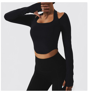 YHT nuevas mujeres transpirables de manga larga Yoga Tops Fitness de talla grande sudaderas entrenamiento deportes camisa gimnasio ropa activa humedad - Product Image 5