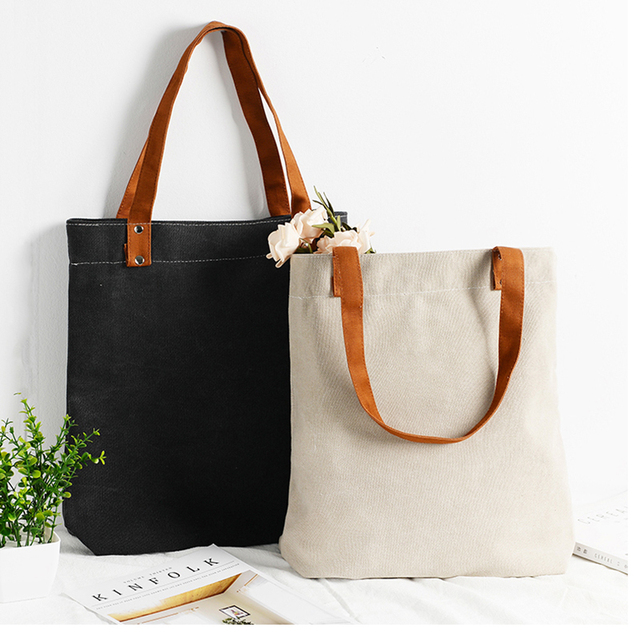 Custom Canvas Tote Bag with Leather Handle