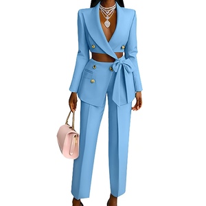 Conjunto de 2 Piezas para Mujer, Blusa con Cuello en V y Pantalones, Color Sólido, Estilo Casual y Profesional - Product Image 4