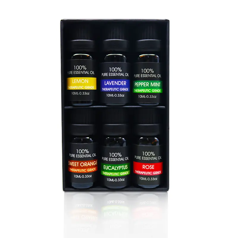 Juego de aceites esenciales orgánicos naturales, 10ml, kit de aceites esenciales de aromaterapia pura, difusores, lavanda, árbol de té, menta