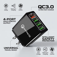Chargeur mural USB 4 ports QC3.0 à chargement rapide, prise UE/US, adaptateur secteur portable de voyage, logo personnalisé, directement de l'usine